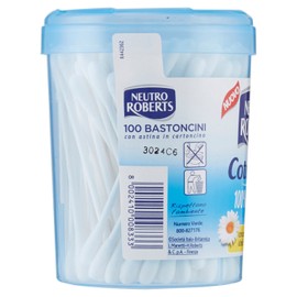 Neutro Roberts Cotton with Hygiene Box, Soft and Biodegradable Cotton with Cardboard Stick, Cotton with Chamomile, Ideal for Kids, Pack of 100