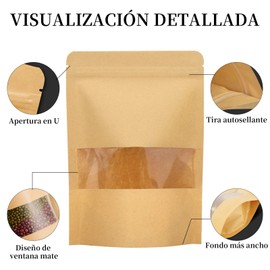 RUISTLI 120 Piezas Bolsas de Papel Kraft-9x14cm,Bolsitas para Dulces,Bolsas Hermeticas Alimentos con Ventana y Cremallera-Bolsas Herméticas para Dulces,Bolsas Reutilizables para Alimentos (Amarillo)