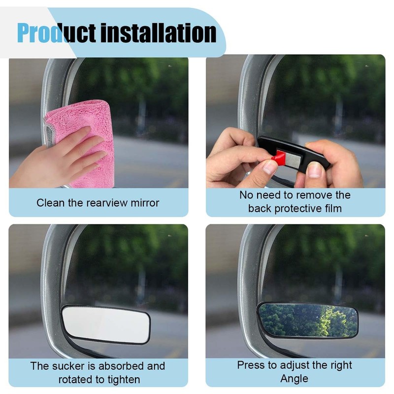 2PCS Car Rearview Blind Spot Mirror, 3.7" x 1.4" HD