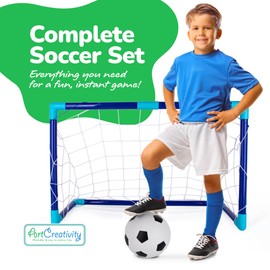 ArtCreativity Kids Soccer Goals - 2ft x 3ft - Portable Soccer Goal Set with Net, Ball, and Pump - Mini Soccer Training Equipment with Collapsible Poles for Backyard Fun Games - Soccer Gifts for Boys
