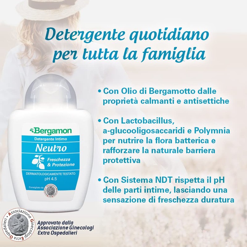 Bergamon Neutro - Freschezza & Protezione, Detergente Intimo, pH 4.5,