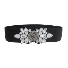 Oyccen Rhinestone Elastic Belt for Women Dress Decoration Belt Stretch Wide Waist Belt, White