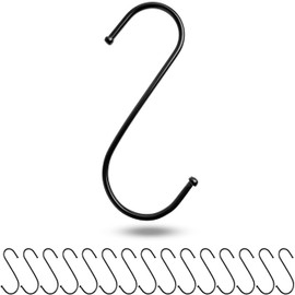 S-Hooks for Hanging, Pack of 16, in Black, Metal Hooks for up to Diameter 42 mm Rods, Length 120 mm, S Hooks for Kitchen, Clothes Rail, Garage, Pot, Pan, Cup, Hanging Hooks, Kitchen Hooks, Double Hook
