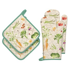 Arquiel Vegetables Oven Mitts and Pot Holders Sets 4Pcs, 100% Cotton Heat Resistant, Extra Long Oven Gloves Potholder for Kitchen Cooking Baking Housewarming