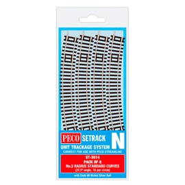 Peco N Gauge 2nd Radius Code 80 Track (Pack of 8) 9mm Rail Gauge