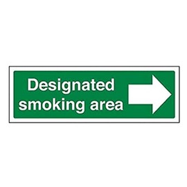 vsafety DESIGNATED SMOKING AREA/Arrow Right Prohibition Sign, Rigid Plastic, Landscape