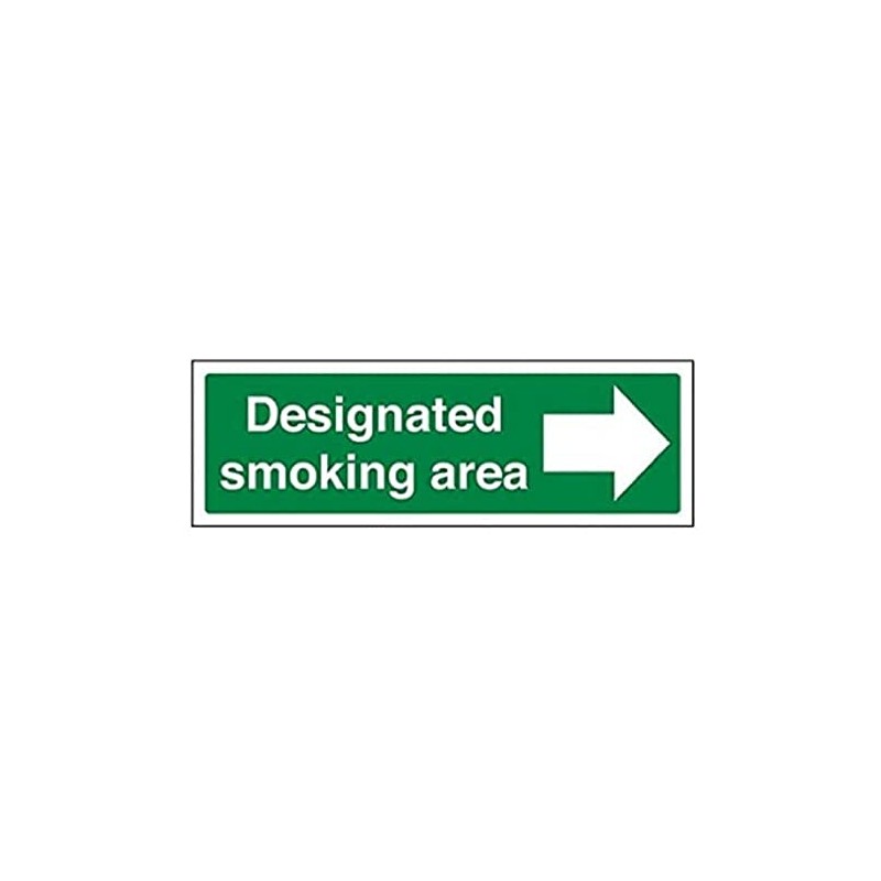 vsafety DESIGNATED SMOKING AREA/Arrow Right Prohibition Sign, Rigid Plastic, Landscape