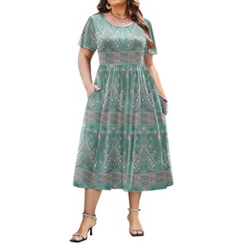 IN'VOLAND Plus Size Womens 2025 Spring Summer Casual Loose Crewneck Boho Dress Short Sleeve High Waist Maxi Dress