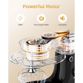 Facelle Tilt-Head Stand Mixer, 5QT+6QT Stainless Steel Two Bowls, 10 Speeds Kitchen Electric Food Mixer with Egg Whisk, Dough Hook, Beater, Dishwasher-Safe Attachment, Ideal Gift for Mom