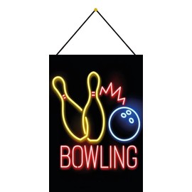 Metal Sign 20 x 30 cm with Cord Bowling Pins Neon Style Bar Tin Sign