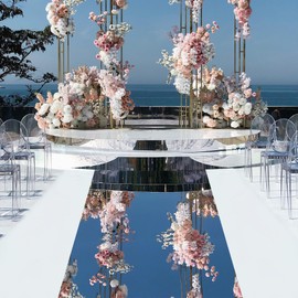 LIKEYO Silver Mirrored Floor Wedding Aisle Runner Aisle Runner for Wedding Ceremony, Double Sided Reflective Wedding Walkway Runner Wedding Carpet for Party Prom Outdoor Indoor Beach, 3.3x32.8 Feet