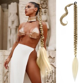 Mebeli Braid Extensions Long Braided Ponytail Wrap with Straight Synthetic Hair Pieces 34 Inch 27/613