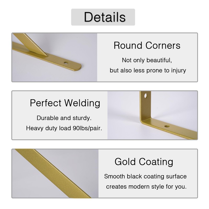 4 Pcs Gold Shelf Brackets Triangle Shelving Brackets Right Angle