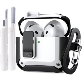 AIRSPO Compatible with 4 Case with Cleaner kit, Military Hard Case with Lock for 4 Wireless Charging Cases,White