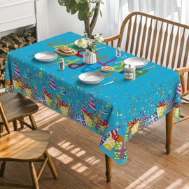 Horaldaily Birthday Tablecloth 60x84 Inch Rectangular, Happy Birthday Ballon Blue Washable Seasonal Table Cover for Party Picnic Dinner Decor