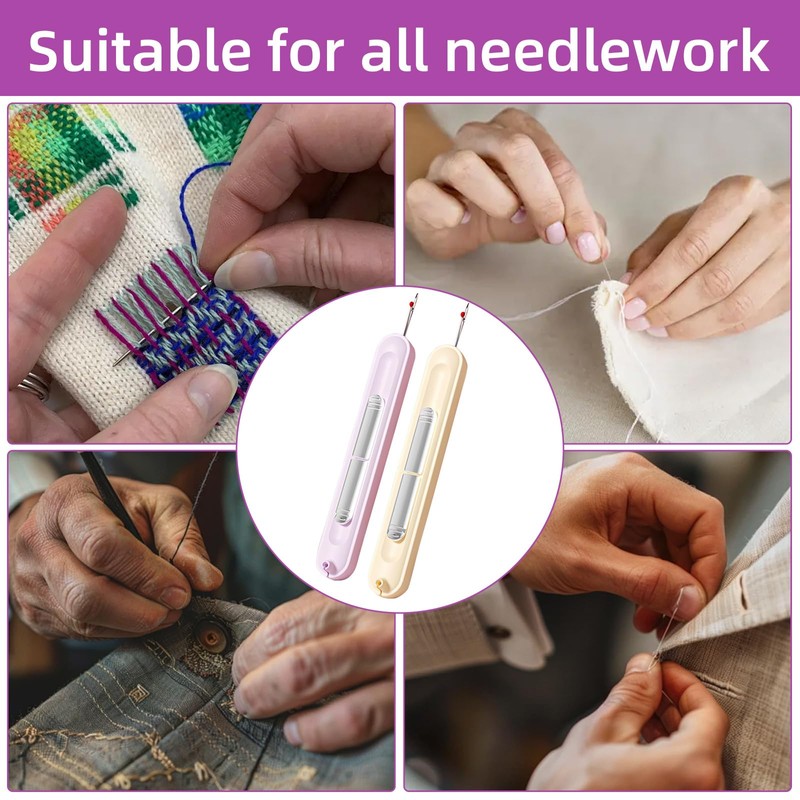 2pcs 2 in 1 Needle Threader Seam Ripper, Plug-in Needle