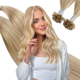 Ugeat 22in Utip Hair Extensions Human Hair Ash Blonde U Tip Hair Extensions Real Human Hair Dark Ash Blonde With Golden Blonde Highlights Hair Extensions for Women 50S 50G
