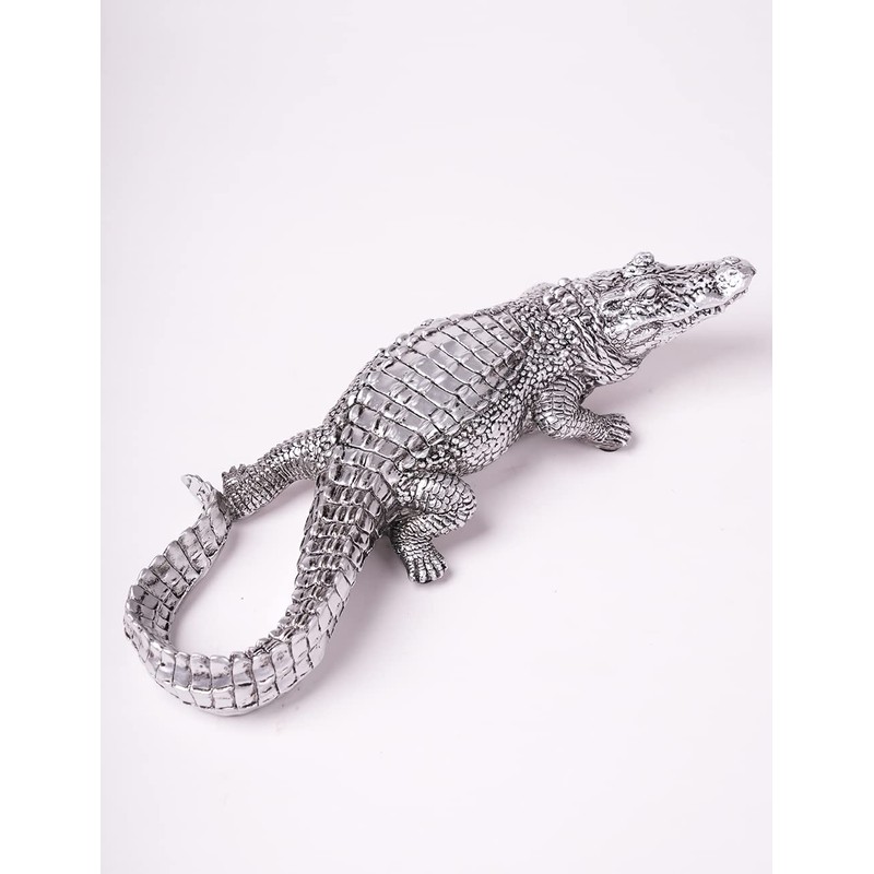 HAUCOZE Crocodile Sculpture Statue Animal Figurine Geometric Decor Polyresin Silver