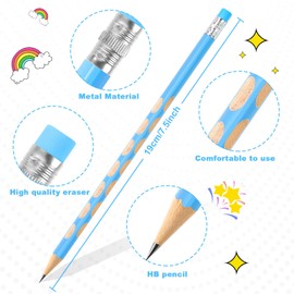 AUAUY 12Pcs HB Pencil Non-Slip, Multicolor Kids Writing Drawing Graphite Pencils with Eraser, HB Wooden Black Lead Pencils for Children Student Adults School Office Wedding Party(Hole Pencil)