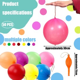 50PCS Punch Balloons, Punch Balloons for Party Bags, Large Party Bag Fillers, Strong Punching Ball Assorted Colors with Rubber Band Handle for Birthday Game Indoor or Outdoor Fun