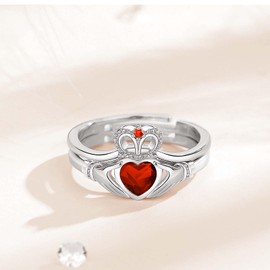 INFUSEU Claddagh Rings for Women Sterling Silver Irish Jewelry Celtic Knot January Birthstone Garnet Red Birth Stone Heart Hand Crown Stackable Ring Gifts Set Birthday Valentines Mothers Day