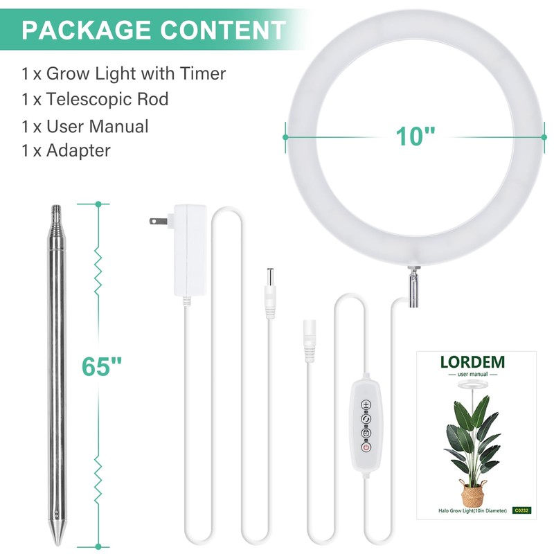 LORDEM 10" Grow Light for Indoor Plants, Full Spectrum Plant