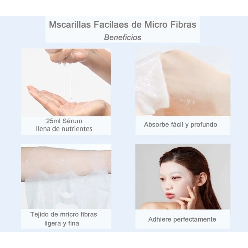 8 Mascarillas Faciales, Serum De Natural De Fruta, 0 Aditivo