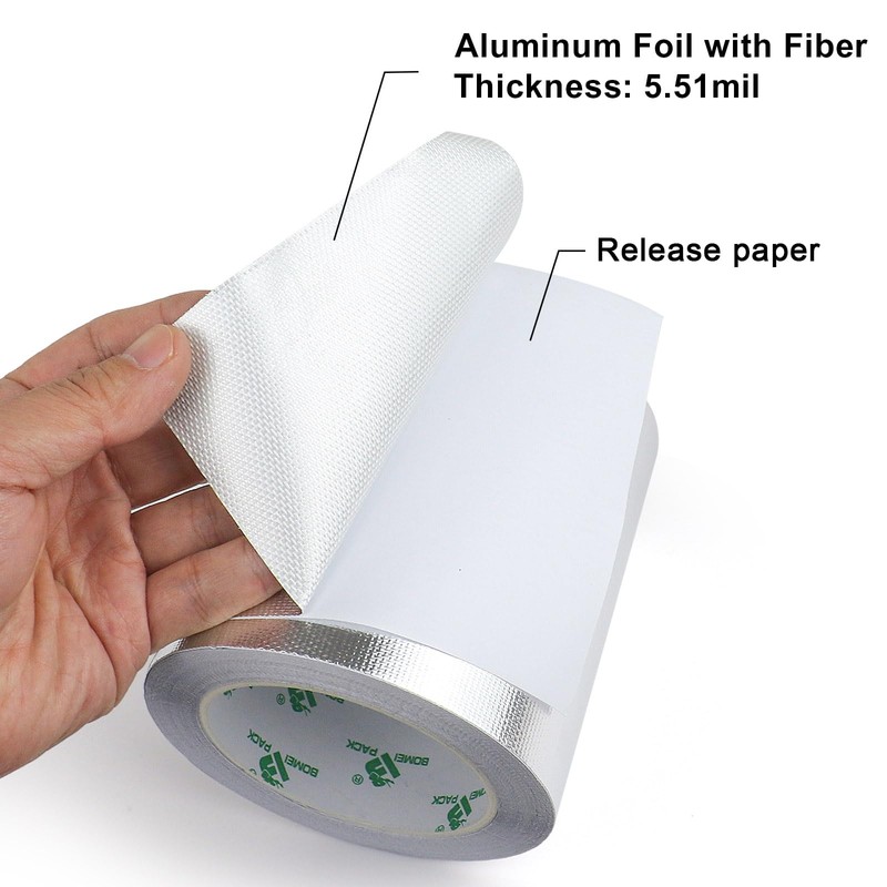 BOMEI PACK Adhesive Aluminum Foil Heat Shield Tape Barrier, Fiberglass