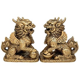 Betterdecor - Par de arete para Feng Shui Imperial Guardian Chi Lin/kei Loon/Qi Lin para Anti Bad Chi y un abalorio