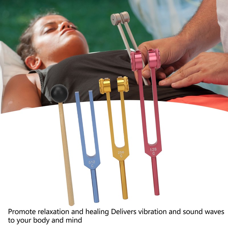 Tuning Forks Set for Healing with Mallet 3 Color Weighted
