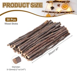 sourcing map 30Pcs 7.8" Natural Wood Log Sticks, 0.2" to 0.5" Dia Wooden Craft Sticks Rustic Wooden Branches for DIY Crafts Home Decor Photo Props, Brown