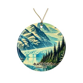 ABSMDesigns Glacier Bay Ornament - Alaska Travel Keepsake - National Park Xmas Ornament - Memory Ceramic Ornament - Glacier Bay Holiday Printed on Both Sides
