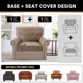 PrinceDeco Multi-Pieces Chair Covers Velvet Couch Cushion Covers Sofa Covers Washable Seat Cushion Covers Seats and Back Cushions Covers Pet Friendly Chair Covers for Living Room, Taupe