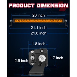 OFFROADTOWN 20 Inch Amber LED Light Bar 180W Spot Flood Combo Beam Slim Single Row Light Bar Off Road Driving Lighting Bumper Lights Bars Amber Fog Lights for Truck UTV SUV Jeep Chevy Boat Tractor