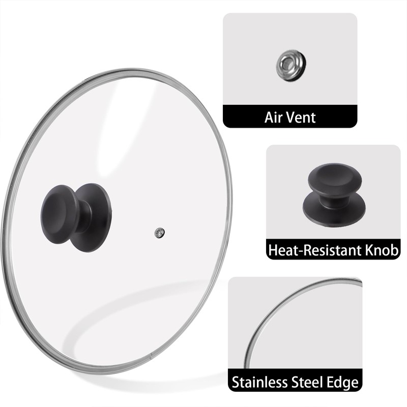 12 inch Tempered Glass Lid for Pots, Frying Pans and