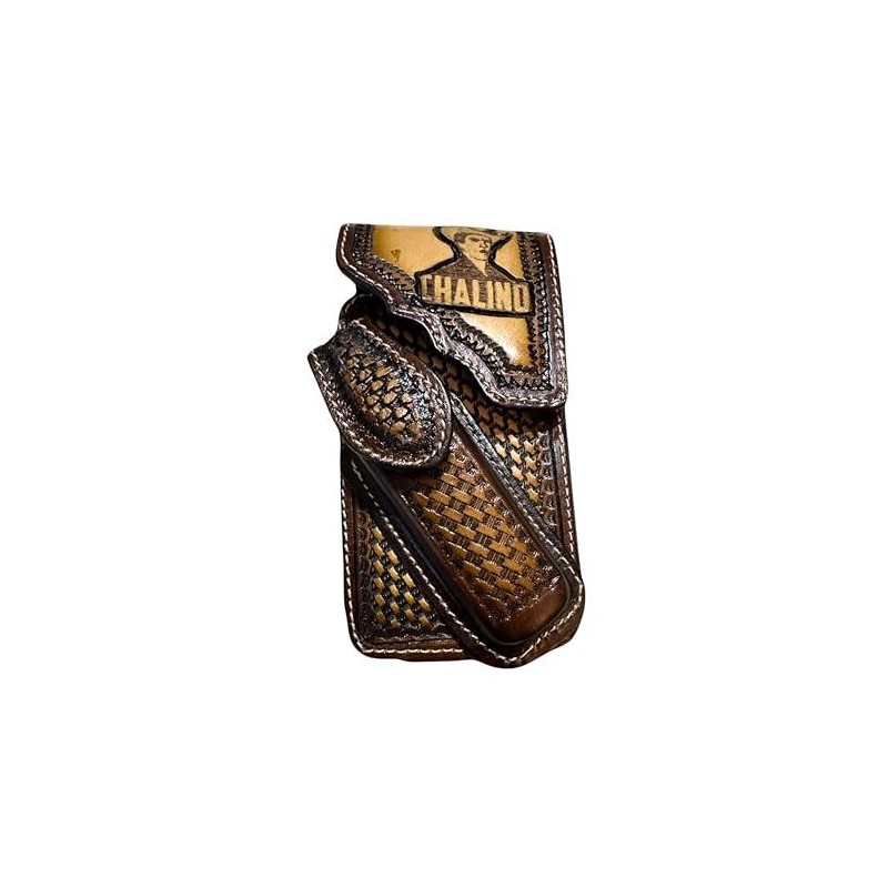 Leather Phone Belt Holster and Knife Holder Hand Tooled Handmade