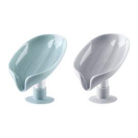 VOANZO 2Pcs Suction Soap Dishes with Drainage Shower Soap Holder for Bathroom Leaf Shape Bar Soap Tray Soap Box for Kitchen