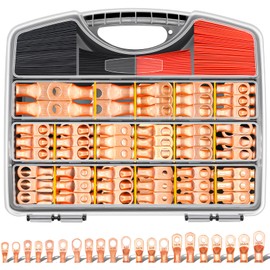 Twidec/230PCS Battery Cable Ends Kit AWG 8 6 4 2 1 1/0 2/0 Heavy Duty Copper Lugs Copper Cable Wire Lugs,Copper Ring Terminals Connectors with Heat Shrink Tube N-099-230PCS
