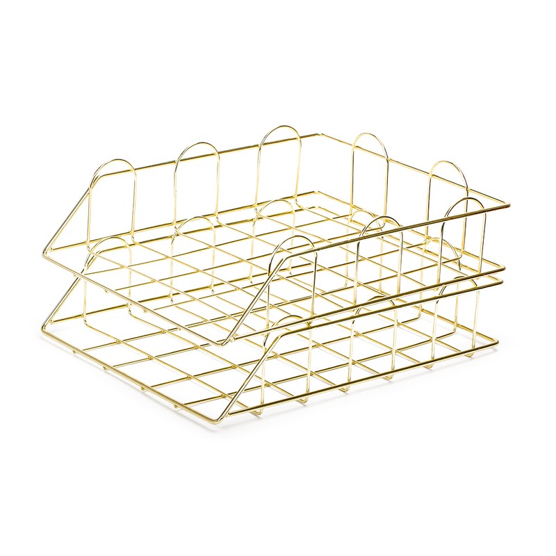 EXERZ Briefablagen/Papiersortierer, 2 Stück, Stapelbare Ablagen, Schreibtisch-Organizer (Gold)