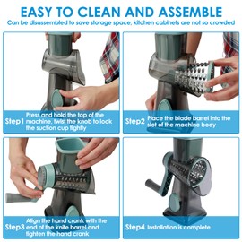 Rotary Cheese Grater, Stainless Steel Round Vegetable Slicer with 3 Drums Blades Vacuum Suction Base, Drum Grater Chopper Drum Vegetable Cutter Non-Slip Detachable for Cheese Potato Zucchini Nuts