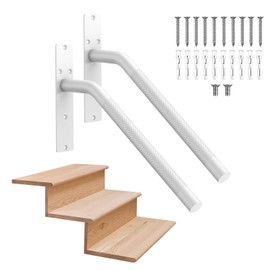 2 Pack 16 Inch White Stair Handrails for 1-3 Steps, Munzong Anti-Slip Stainless Steel Hand Rail for Stairs, Knurled Safety Grab Bar for Outdoor Garage Porch Entry Interior Exterior Stairway-1.25” Tube