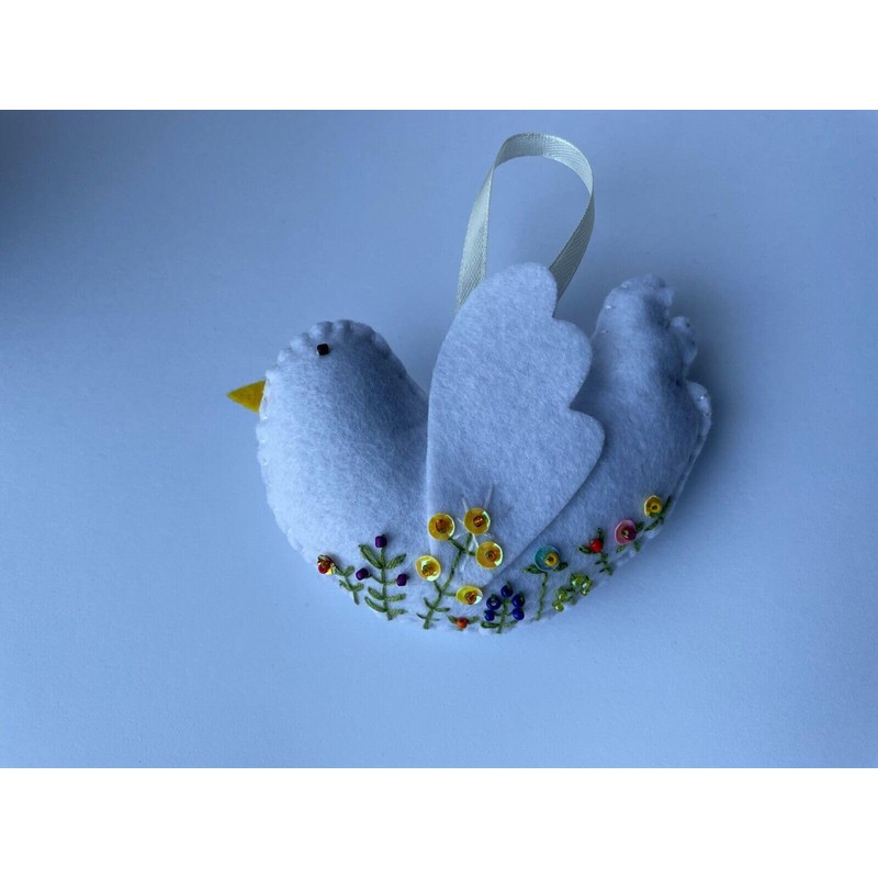 Handmade felt Easter decorations hanging ornaments bunny, chicken, egg (white