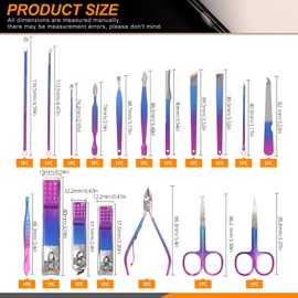 Rustark 18Pcs Rainbow Manicure Pedicure Kit Professional Stainless Steel Nail Care Set Includes Nail Clippers Manicure Tools Travel Case for Nail Manicure Trimming Grooming for Travel or Home