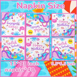 Splish Splash Birthday Decorations Napkins,Pink Summer Birthday Party Decorations Waterslide Napkins Disposable Water Slide Party Decorations Napkins for Splish Splash Waterslide Party Decorations