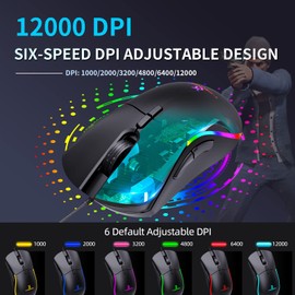 JieruiDeng Wired Gaming Mouse, USB Corded Cellular Computer Mice RGB Backlit Gaming Mouse Ergonomic 12000DPI for PC Laptop