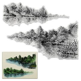 Tree Lake Scenery Background Clear Stamps for Card Making Decoration DIY Scrapbooking, River Scene Silicone Transparent Seal Stamps for Embossing Album Decor Craft.