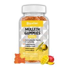 Riyuetian Mullein Gummies, Non-GMO, Natural Mango Flavor, Vegan Gummies for Respiratory Health & Gluten-Free & Immune Support, Natural Throat Comfort, 60 Count