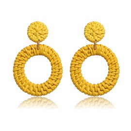 Woven Rattan Earrings Boho Colored Straw Wicker Braid Drop Dangle Earrings Handmade Round Circle Hoop Earrings Statement Stud Earrings For Women