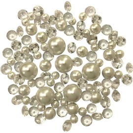 200 Floating Ivory Pearls with Matching Sparkling Gems-Jumbo Sizes-Fills 4 Gallons of Transparent Gels for Floating Effect-with Measured Floating Gels Prep Bags for Best Results!