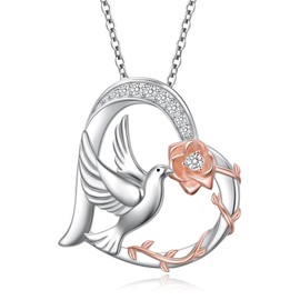 Dove Necklaces for Women 925 Sterling Silver Rose Flower Pendant For Wife Girlfriend Dove Lovers Gifts